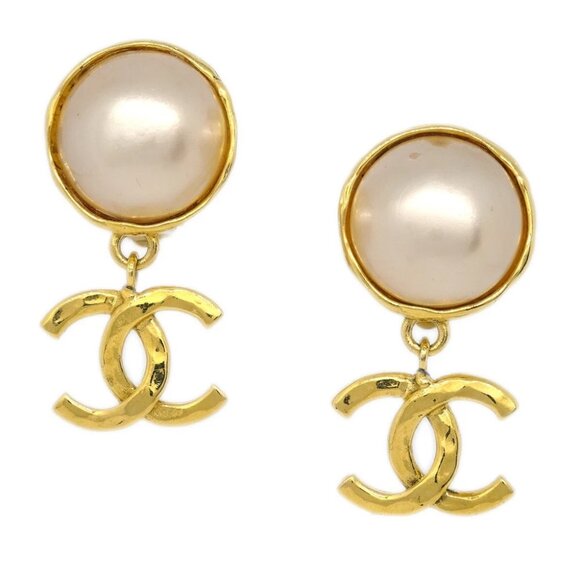 Chanel Gold Artificial Pearl Dangle Earrings Clip-On 93A 133734 - Picture 1 of 4